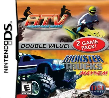 2 Game Pack! - Monster Trucks Mayhem + ATV - Thunder Ridge Riders (USA) box cover front